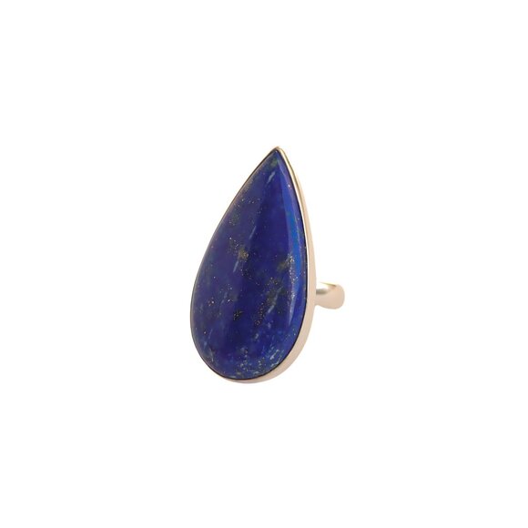 Genuine Lapis Lazuli Pear Cut Statement Ring in 925 Sterling Silver - Picture 3 of 7
